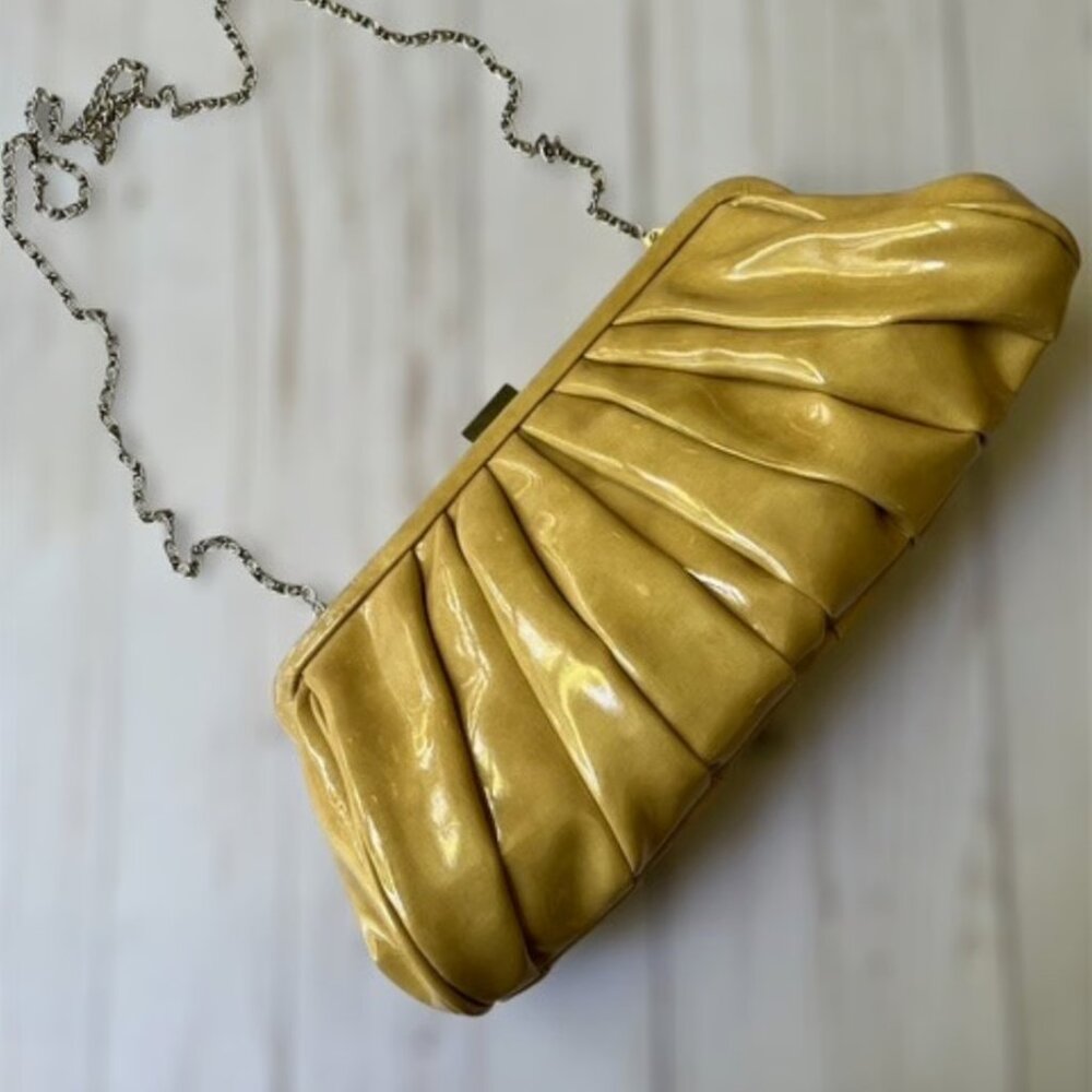 CLUTCH Elegant Gold Ruched | Pleated  | Shoulder Bag with Chain, Chinese Laundry